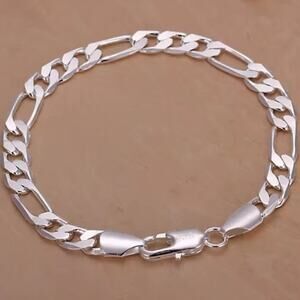 925 Silver Plated Bracelet Figaro 10mm Vintage Fashion Valentine's Birthday Gift
